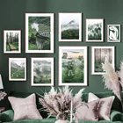 Зеленый туман горный лес Слон природный пейзаж скандинавский плакат настенный художественный принт на холсте Живопись Декор картины для гостиной