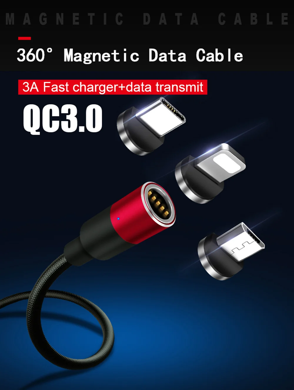 Магнитный кабель GARAS для iphone/Micro USB/type C Магнитный кабель для быстрой зарядки 3в1 мобильный телефон для зарядки и передачи данных QC3.0