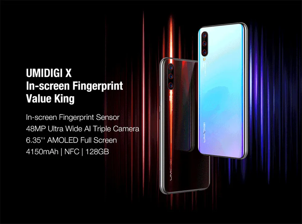 UMIDIGI X 6,35 AMOLED Встроенный экран отпечатков пальцев 48MP Тройная задняя камера 128 Гб телефон nfc Android 9,0 4G смартфон разблокированный сотовый телефон