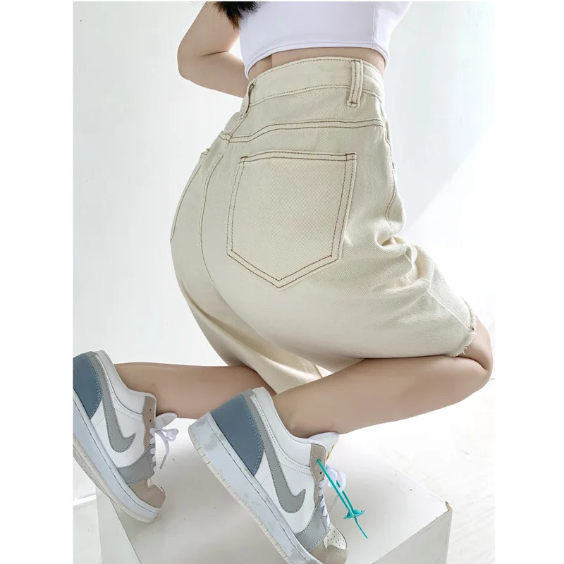 

Women's Denim Pants 2021 Summer New High Waist Slimming Straight Rimmed Light Color Cropped Pants