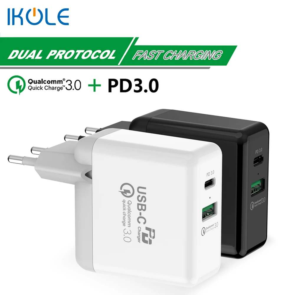 IKOLE 36 Вт PD3.0 + QC USB зарядное устройство Поддержка Type-C PD Быстрая зарядка и QC4.0 QC3.0 для