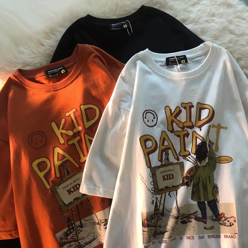 

Anime Punk Print Loose T-shirt Harajuku Casual Cool Chic Cartoon Streetwear Women Shirt vintage cotton top clothes tshirt Draw