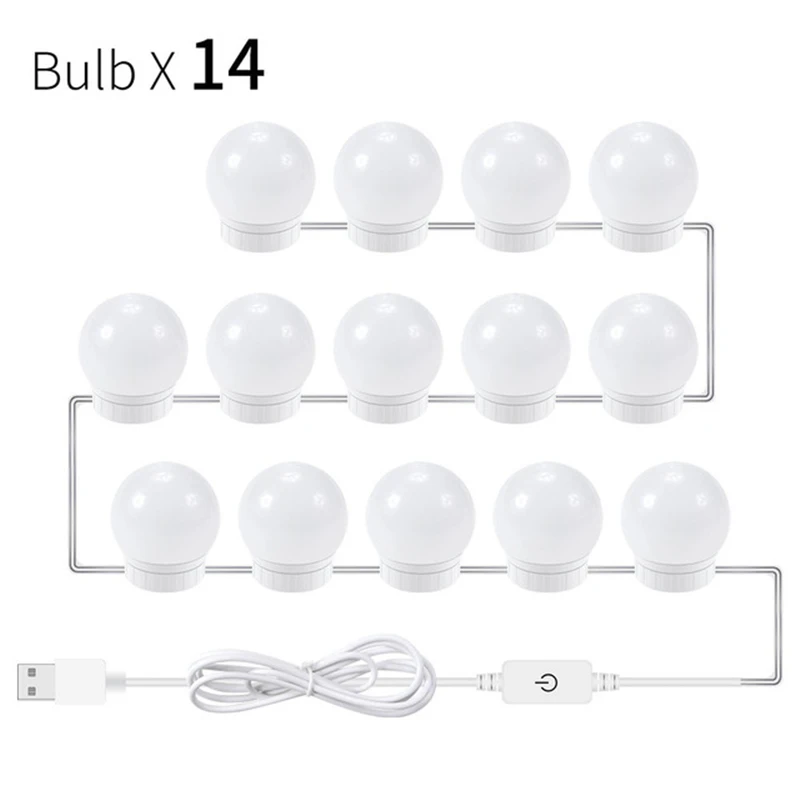 14pcs С usb-портом, СВЕТОДИОДНАЯ 12 В макияж зеркало яркость 6 10 14 лампочка голливудская тщеславие Плавная регулировкая яркости настенный светильник комплект для туалетного столика - Цвет: 14pcs