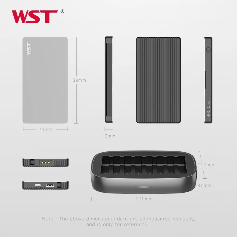 Портативное зарядное устройство WST 8 шт. 8000 мАч со встроенными кабелями для