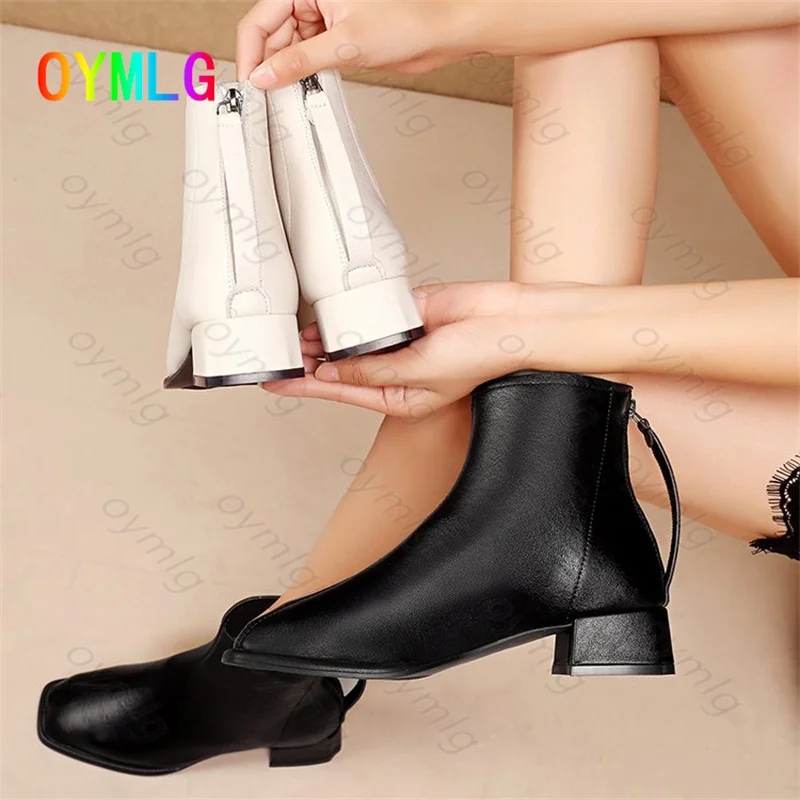 

Женская обувь для осени/зимы 2021 Новые Большие размеры тонкие ботинки с квадратным носком на толстом каблуке на молнии повседневные ботинки ...