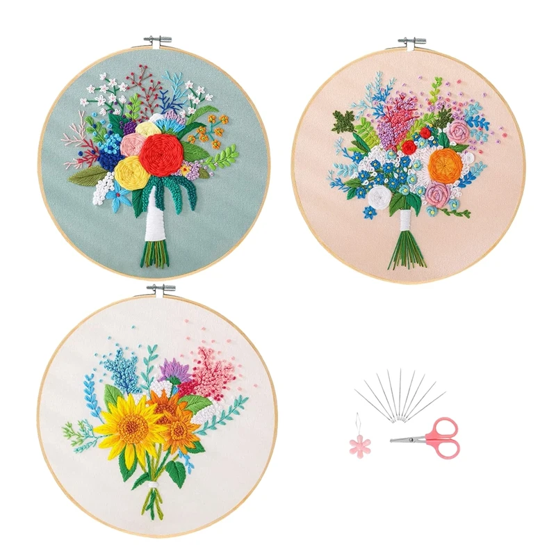 

3 Sets Embroidery Kit for Beginners Funny Cross Stitch Kits Beginner with Embroidery Patterns for Beginners Adults Kids