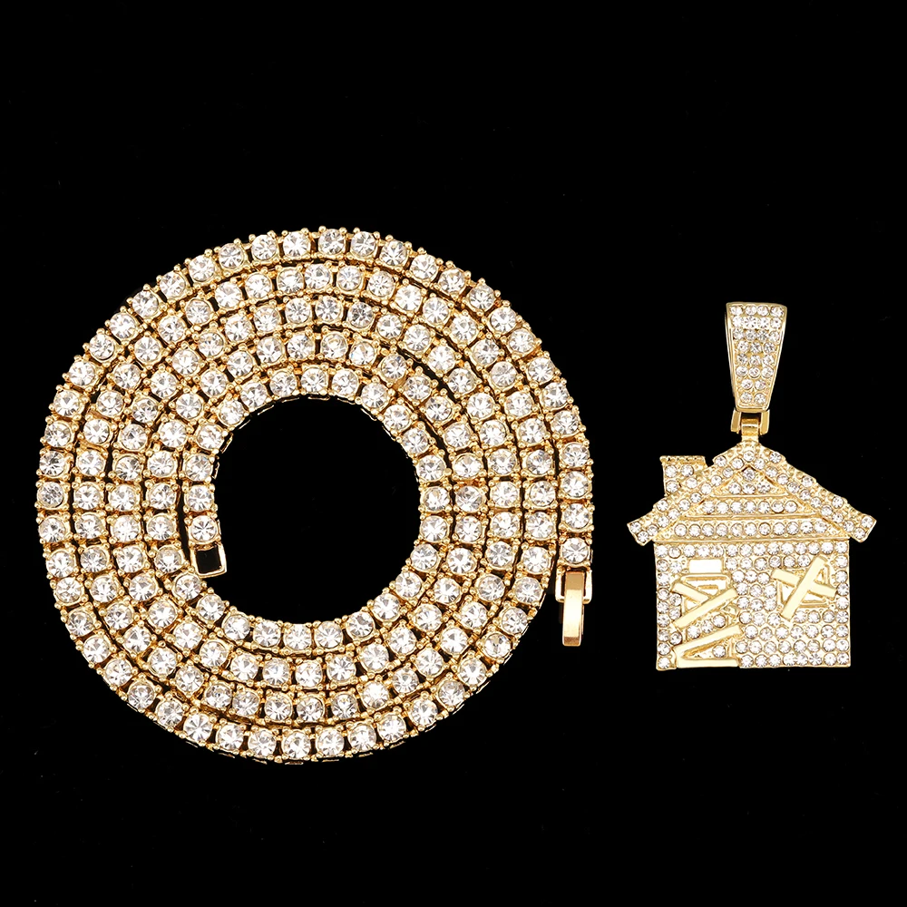 Ожерелье с кулоном в форме дома стразы кубинские звенья модное ожерелье стиле