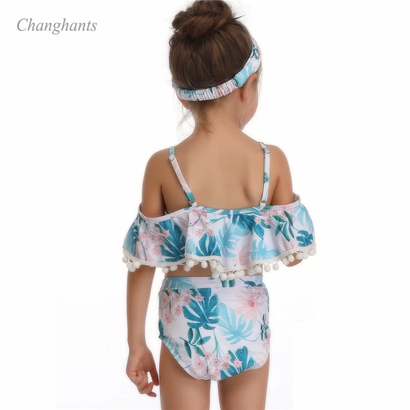 Комплект бикини для девочек розовый синий красный детский купальный костюм из