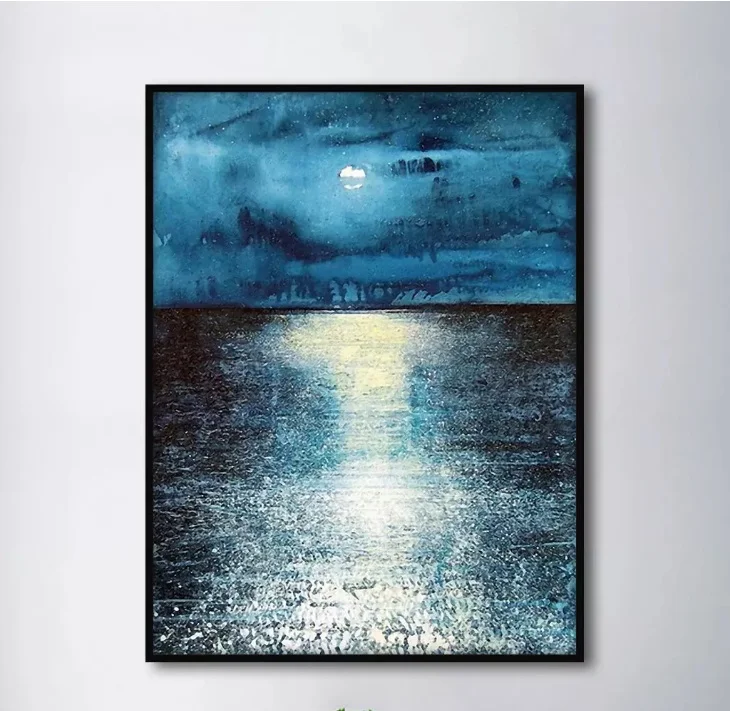 Настенная картина на холсте Луна озеро отражение Синяя фантазия декоративные