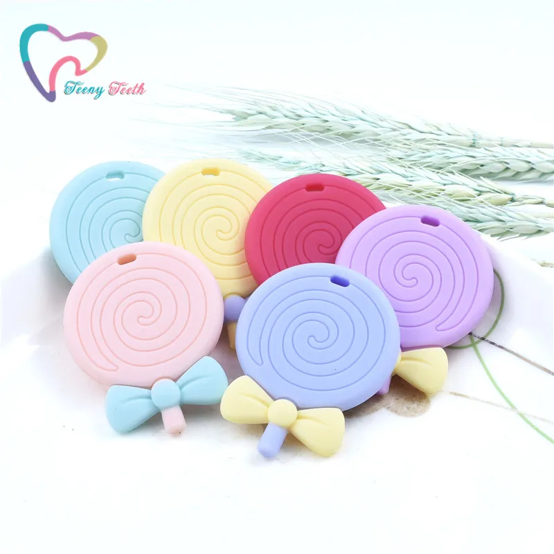 

2 PCS Lollipop Silicone Teethers BPA Free Baby Teething Pendant Beads Food Grade Baby Teether Necklace Charm Nursing Mordedor