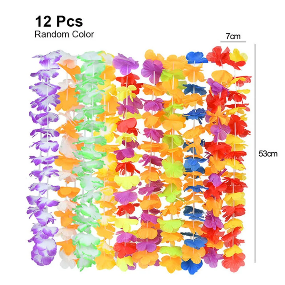 

12PCS Summer Hawaiian Necklace Artificial Silk Decor Flower Small Size Combination Package Festive Event Atmosphere Accessories