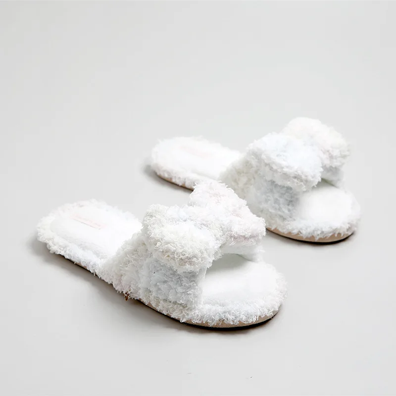 

2019 New Casual Rosette Slipper Flip Flop Sandal Womens Slippers Ladies Slip On Sliders Fluffy Faux Fur Flat Size 36-39