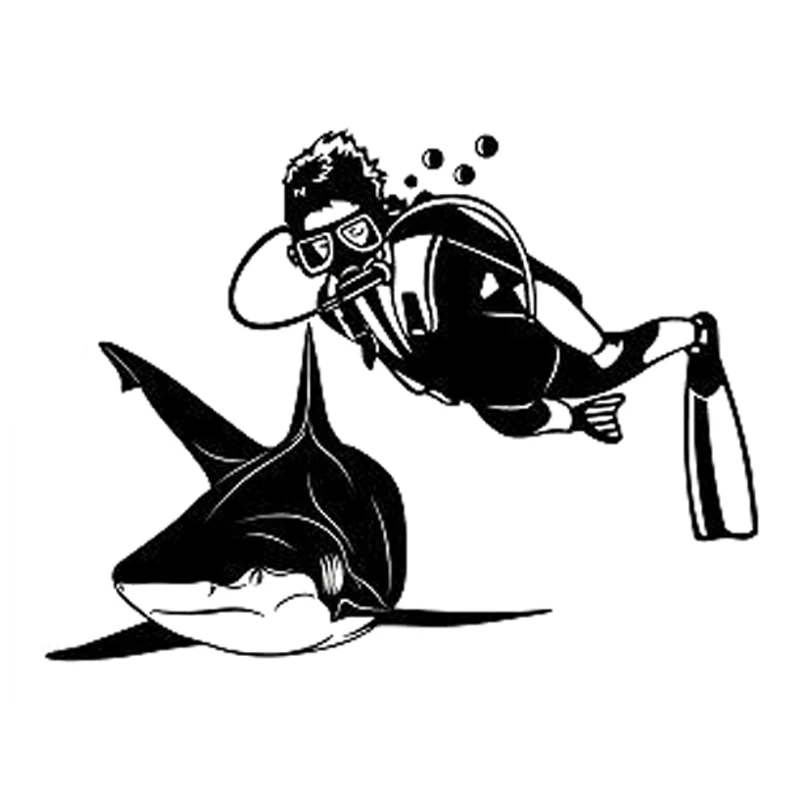 

Car Sticker Motorcycle Sticker Fun Shark and Human Diving Extreme Sports PVC Waterproof Sunscreen Decal 16.1cm * 12cm