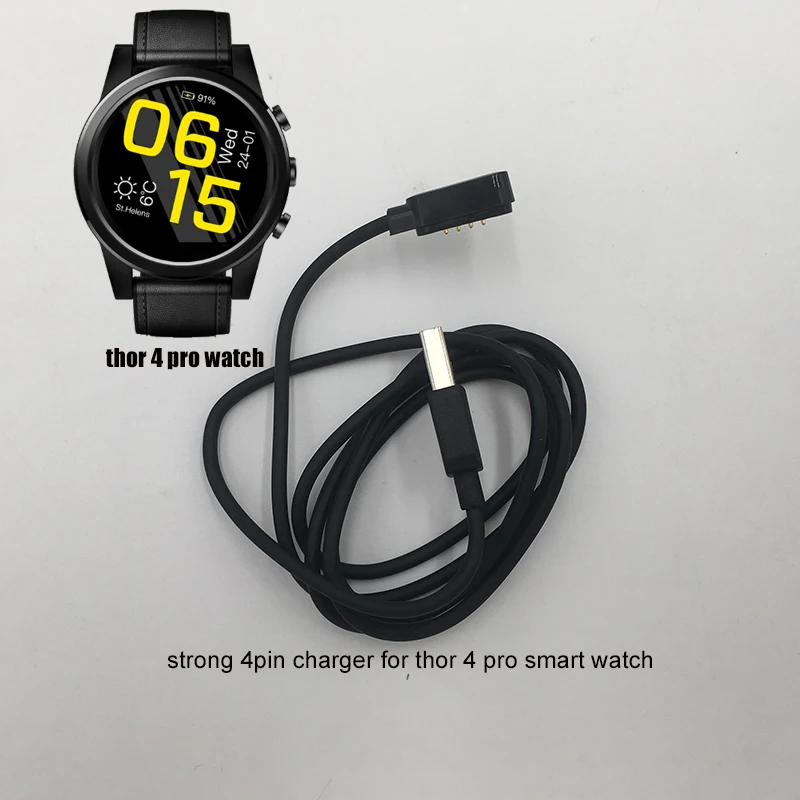 4 контакта черное магнитное зарядное устройство USB для умных часов thor 5 pro кабель