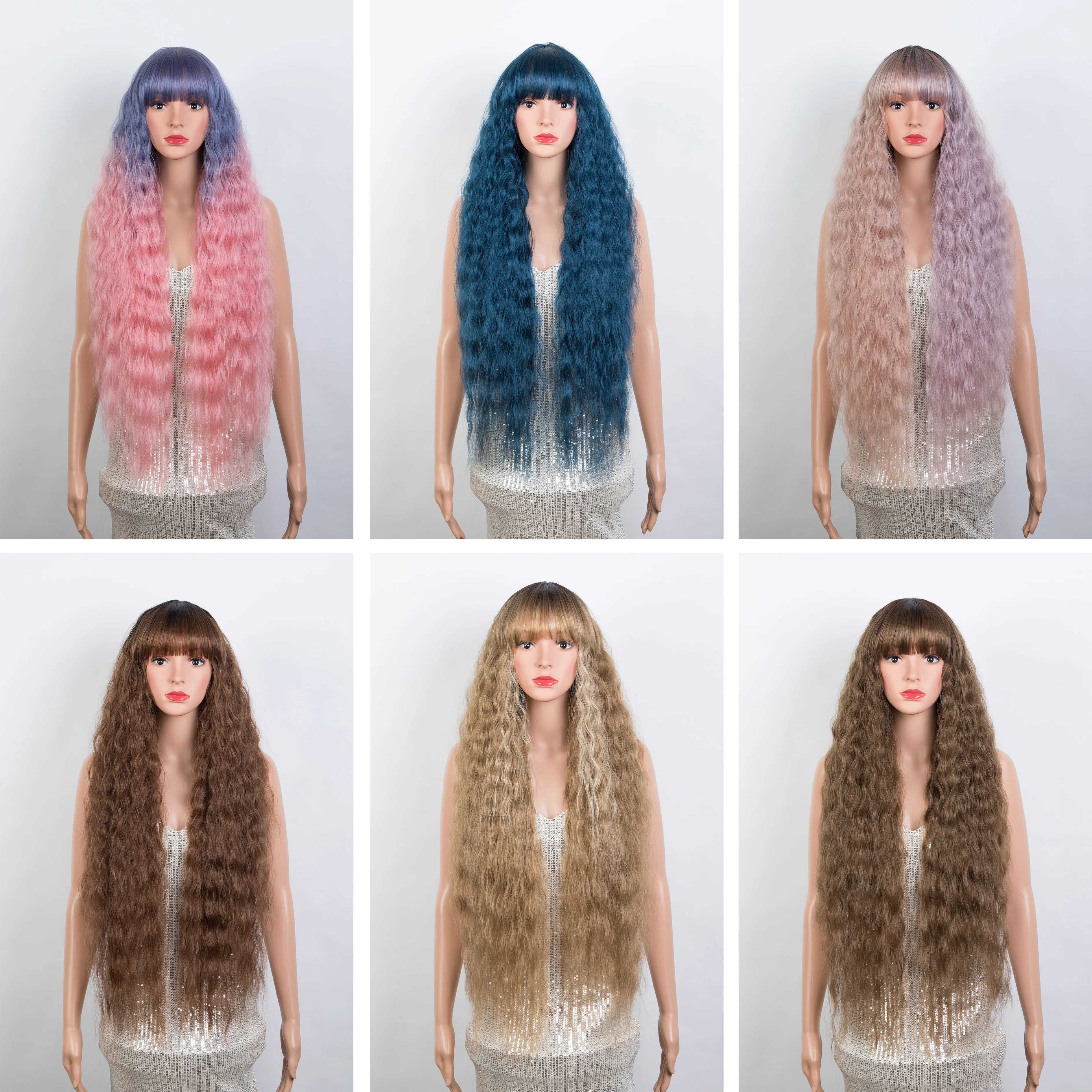 

Fashion Idol Lolita Pink Wig With Bangs Synthetic Wigs Anime Cosplay Wig 36 Inches Ombre Natural For White Women Heat Resistant