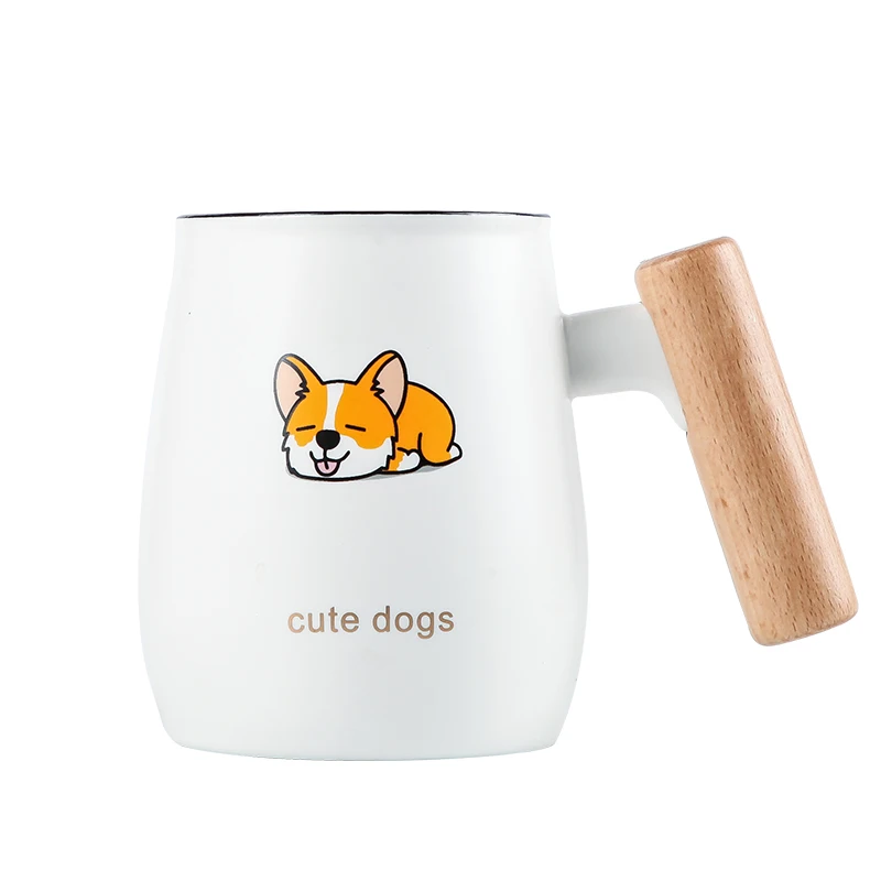 Новая креативная мультяшная керамическая кружка с деревянной ручкой крышка