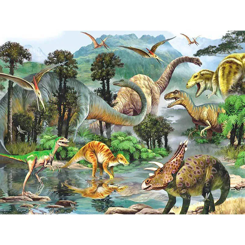 Полная дрель 5d DIY Алмазная картина динозавр животное вышивка лес озеро фото
