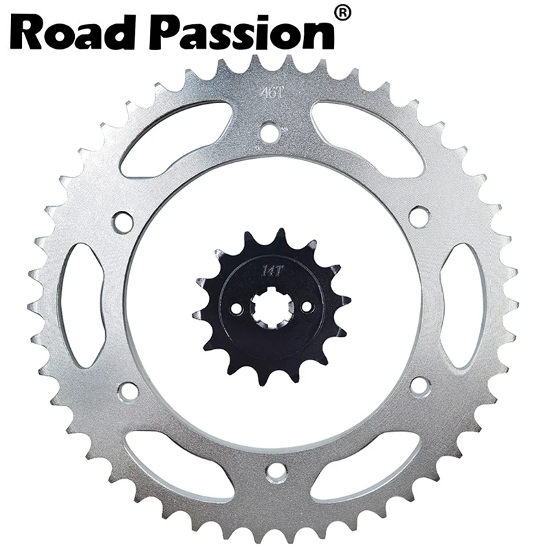 Аксессуары для мотоциклов, передняя и задняя Звездочка 14T 46T, зубья, подходит для приводной цепи 520 525 для HYOSUNG GT250 GT250R GT250I GT250Pi