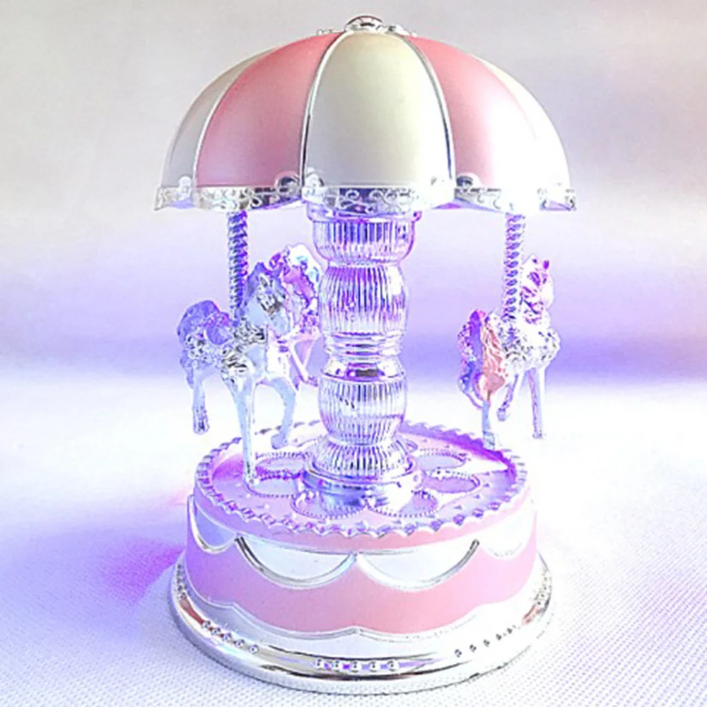 

Luxury Carousel Box 3 Horses Rotate LED Light Luminous Rotation (Purple)