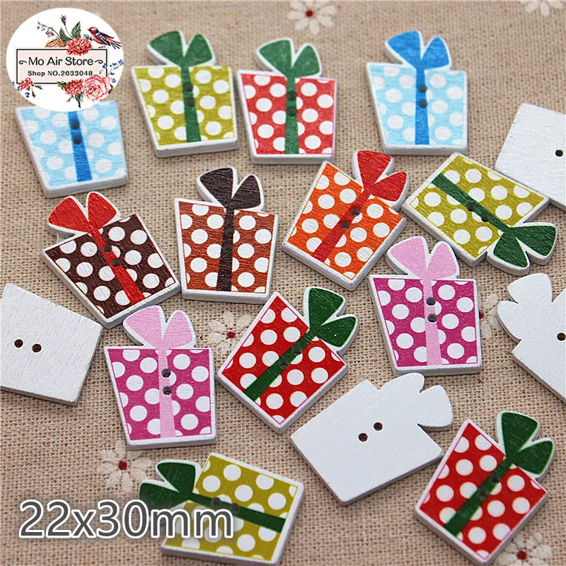 20pcs Mixed gift box Wooden Decorative Button 2 Holes 30x22mm Fit Sewing DIY Scrapbooking Craft | Дом и сад