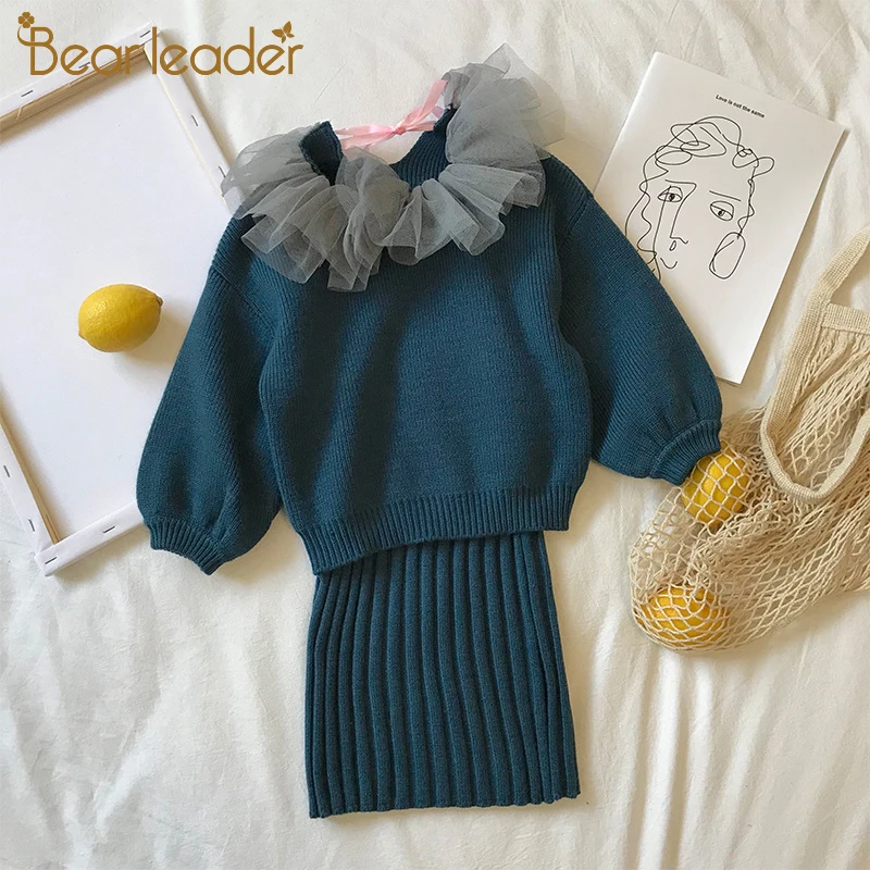 

Bear Leader New Year Christmas Girls Set Winter Girls Clothes Solid Color Sweater Skirt Sets Children Clothing Set Children 2pcs