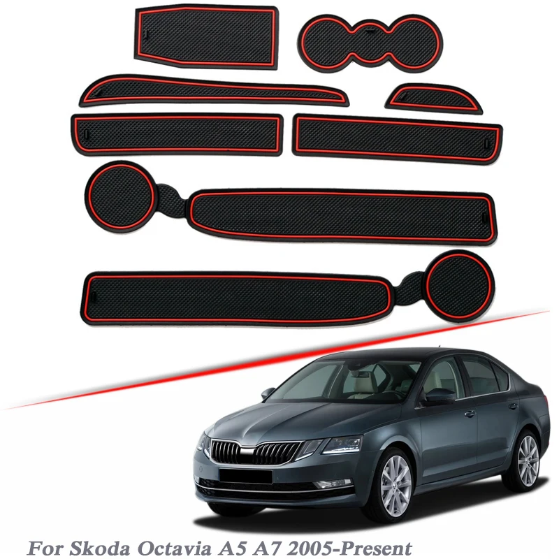 

8pcs Car Styling For Skoda Octavia A5 A7 2005-Present Latex Gate slot pad Interior Door Groove Mat Non-slip dust Accessories