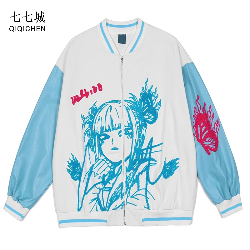 

Baseball Jacket Women Men Anime Girl Embroidery Letter Furry Varsity Jackets Autumn Japanese Hip Hop Streetwear Coat Couple