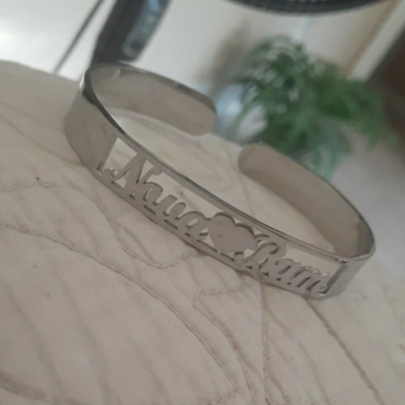 

Custom Personalized Gold 2 Name Stainless Steel Bracelet Bangle Gift Unisex Charm Handmade Nameplate Engraved Adjustable Jewelry