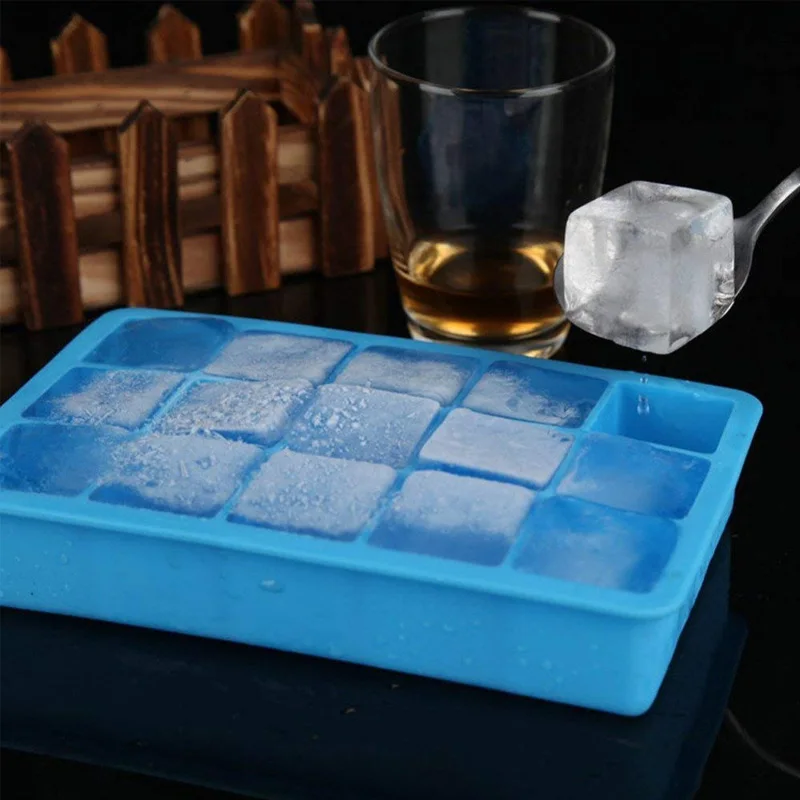 

1pcs/15 Grid Food Grade Silicone Ice Tray With Lid Summer Cocktail Square Jelly Ice Cream Ice Cube Mold Kitchen Bar Tools