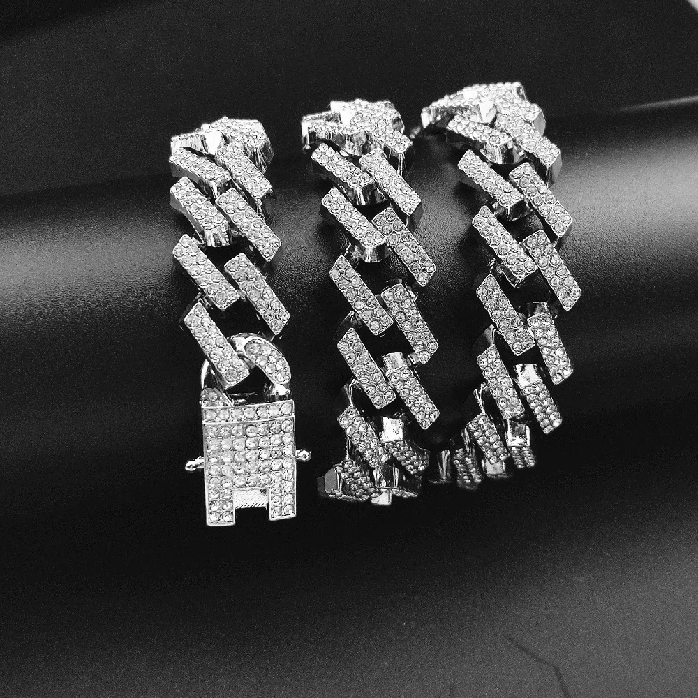 Хип хоп выложенные Стразы 15 мм Сверкающее сверкающее ожерелье из кубинского