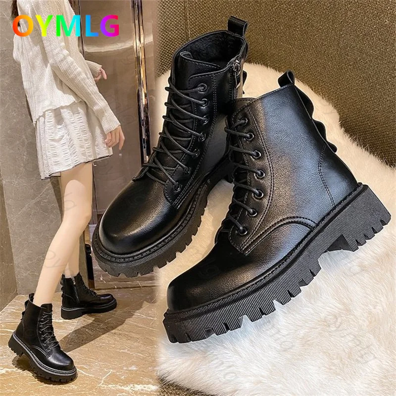 

2021 autumn and winter new side zipper thick-soled ankle boots plus velvet warmth increase Martin boots motorcycle boots