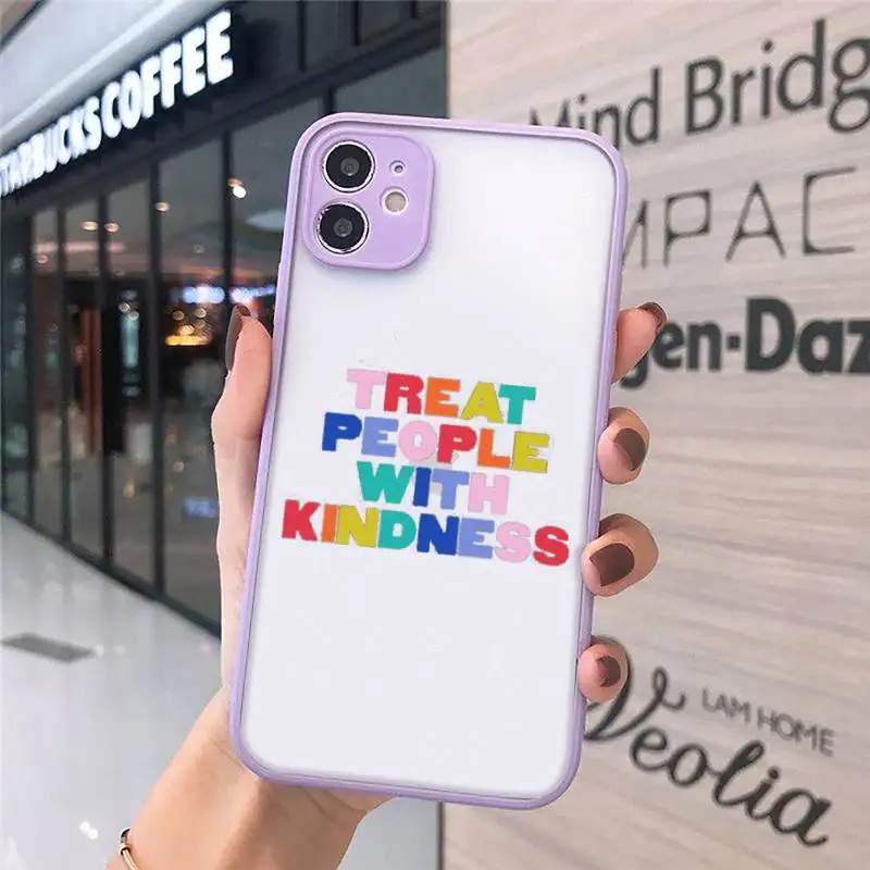 

treat people with kindness Phone Cases Matte transparent For Purple iPhone 12 Mini 11 Pro XR XS Max 7 8 Plus X Back Cover