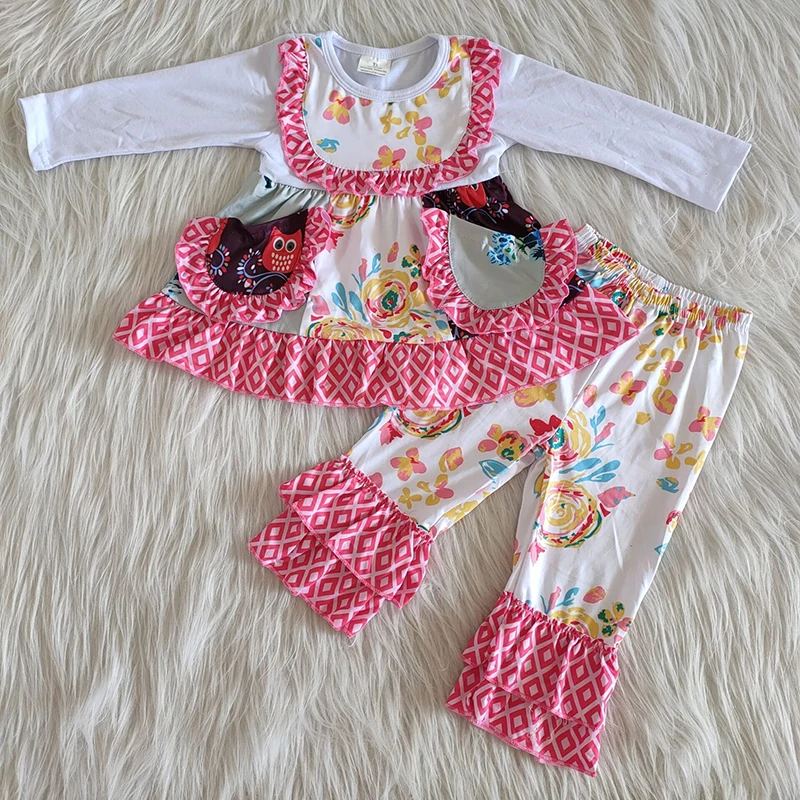 

2020 Wholesale Kids Clothes Newborn Boutique Baby Girl Clothing Sets Children Outfits Ruffle Top+Pants Leggings Sets