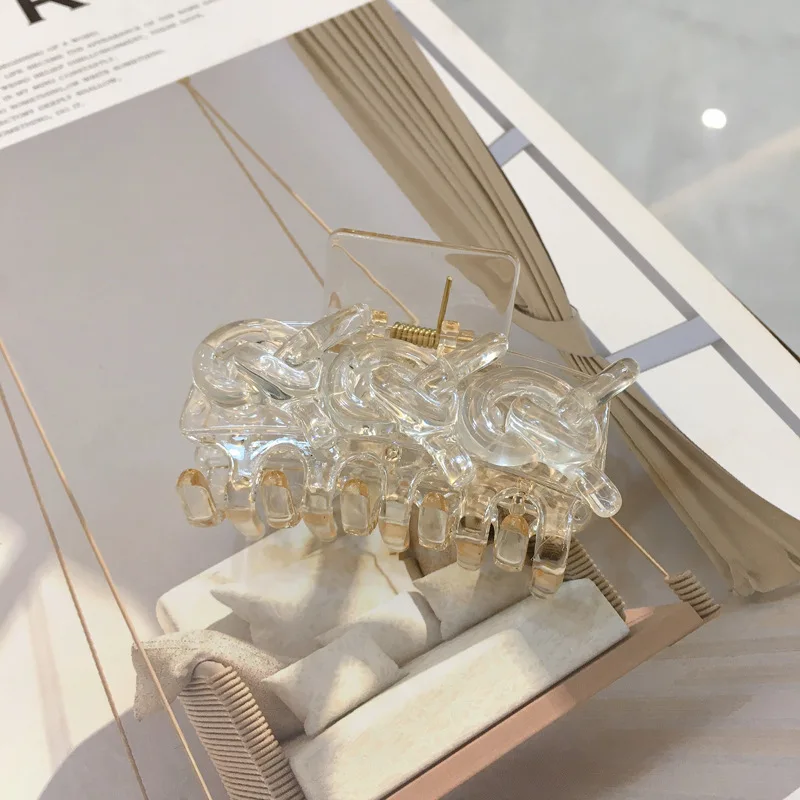 

Acrylic Hair Claw Geometric Hairpin Candy Color Knotted Decorative Hair Clip Resin Chain Catch Clip Hair Clamp Hair Accessories