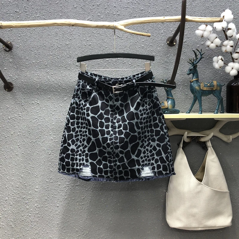 

Stone Jacquard Denim Skirt for Mujer 2021 New Summer Fashion Slim A-line Skirt High Waist Package Hip Short Mini Skirt Women