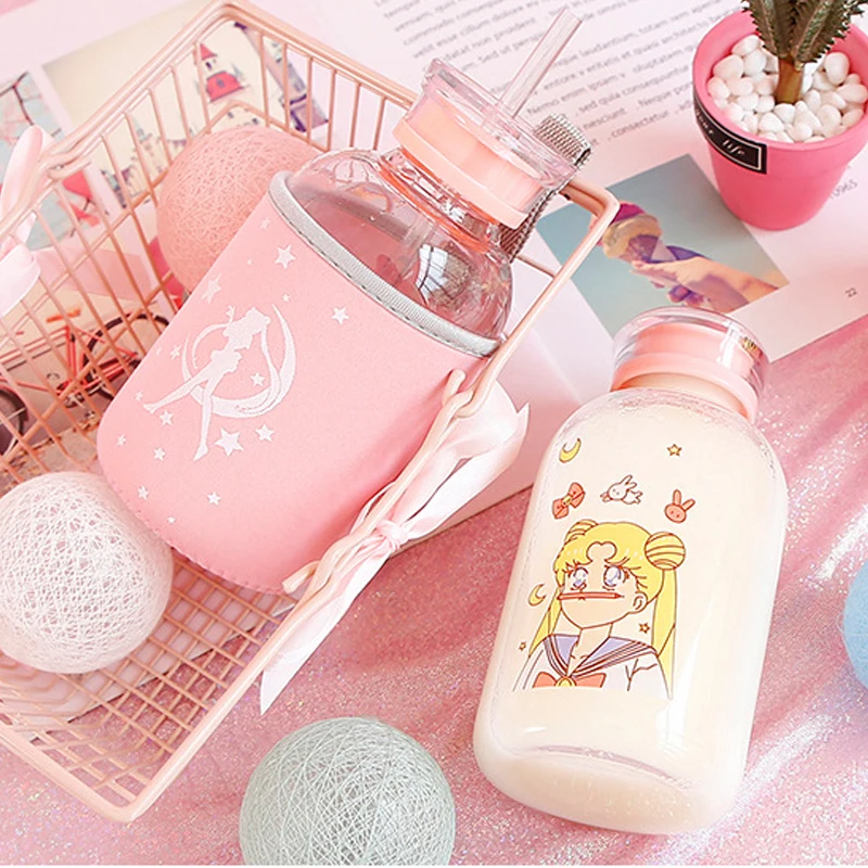 Стеклянная бутылка для воды с соломинкой 450 мл | Дом и сад