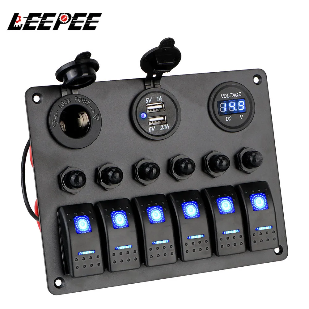 LEEPEE AC/DC 12V/24V 6 банда кулисный переключатель Панель Автомобиля Морской цепи