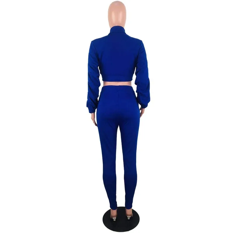 Streetwear Sexy Ruffle Long Sleeve Jacket Crop Top and Pants Two Piece Set Female Fall Winter Neon Matching Track Suit Outfits |