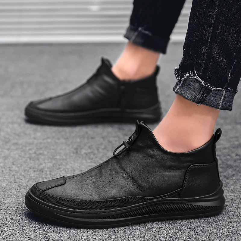 BESCONE/мужские Ботильоны черные кожаные водонепроницаемые повседневные деловые