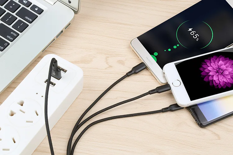 3 в 1 USB для iPhone6 7/Android/type C Micro 1,2 м кабель Универсальный 2.4A Быстрая зарядка для мобильных телефонов кабели для зарядки 8 pin быстрый