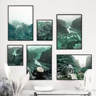 Настенная Картина на холсте свежий зеленый Азиатский лес Гора река скандинавские плакаты и принты настенные картины для декора гостиной