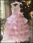Реальные фотографии, розовое Цветочное платье для девочек, бальные платья, пышные тюлевые праздничные платья, платье принцессы для дня рождения