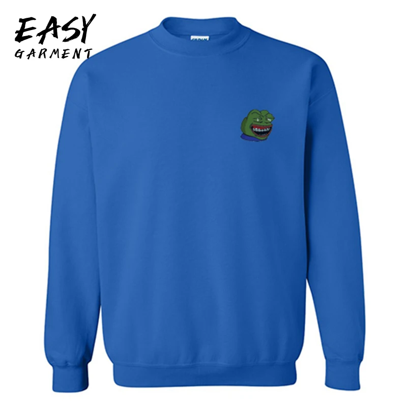 Мужская хлопковая толстовка с длинным рукавом принтом грустной лягушки|Мужские