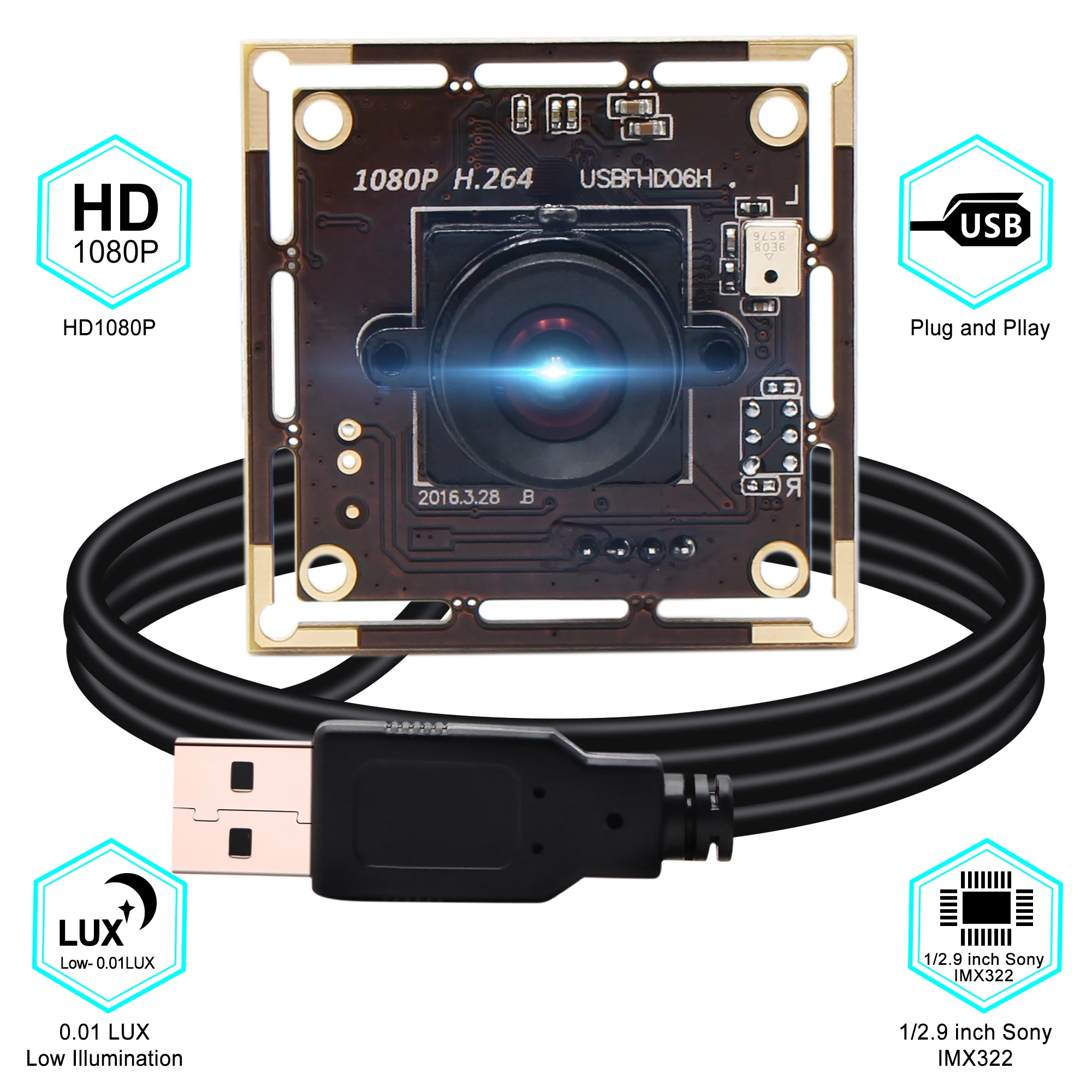 Модуль камеры 1080P Full HD SONY IMX322 с низким освещением 0.01Lux CMOS H.264 без искажений