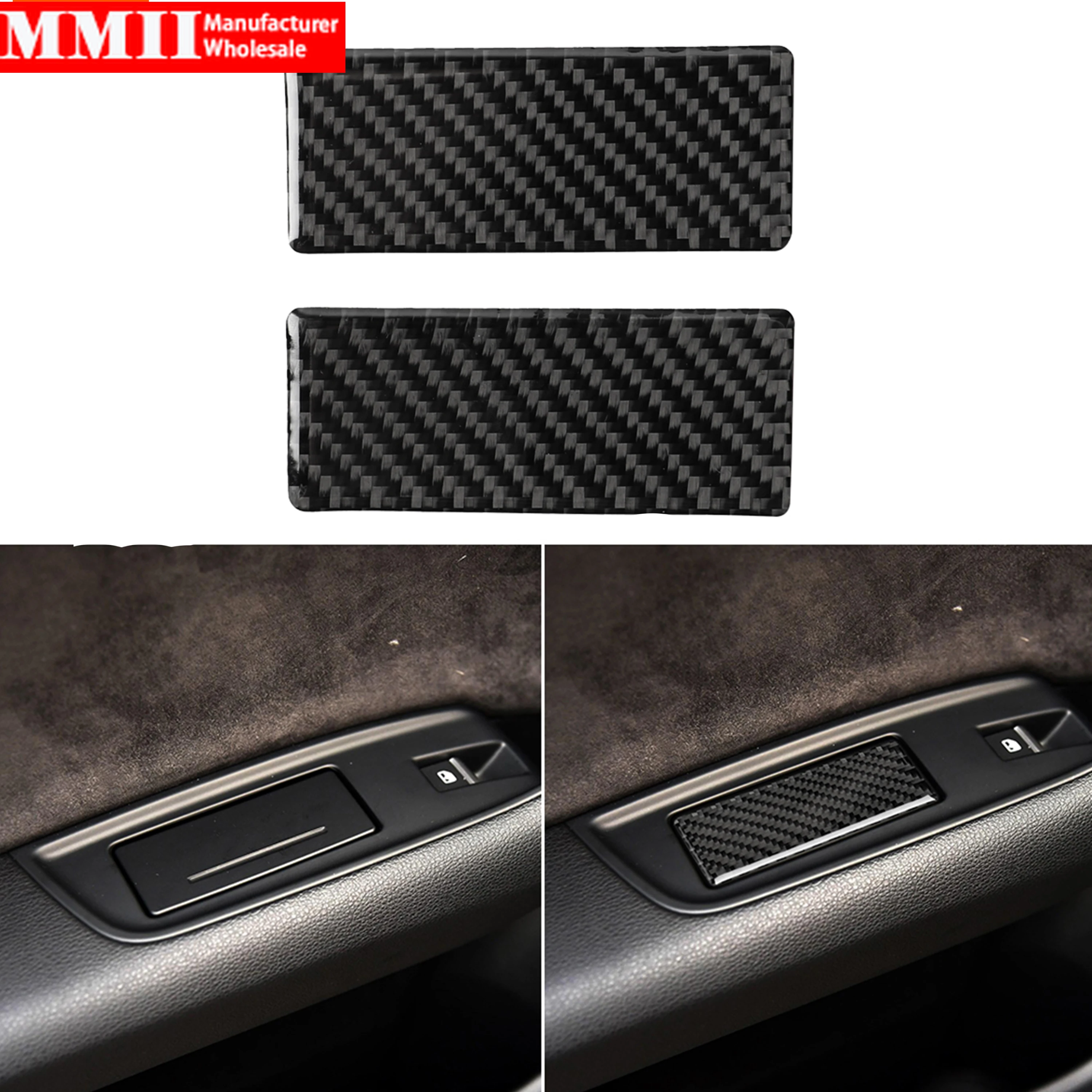 Carbon Fiber Stickers For Audi Q7 SQ7 4M 2016 2017 2018 2019 Both Rear Door Armrest Panel Box Ashtray Interior Car Accessories