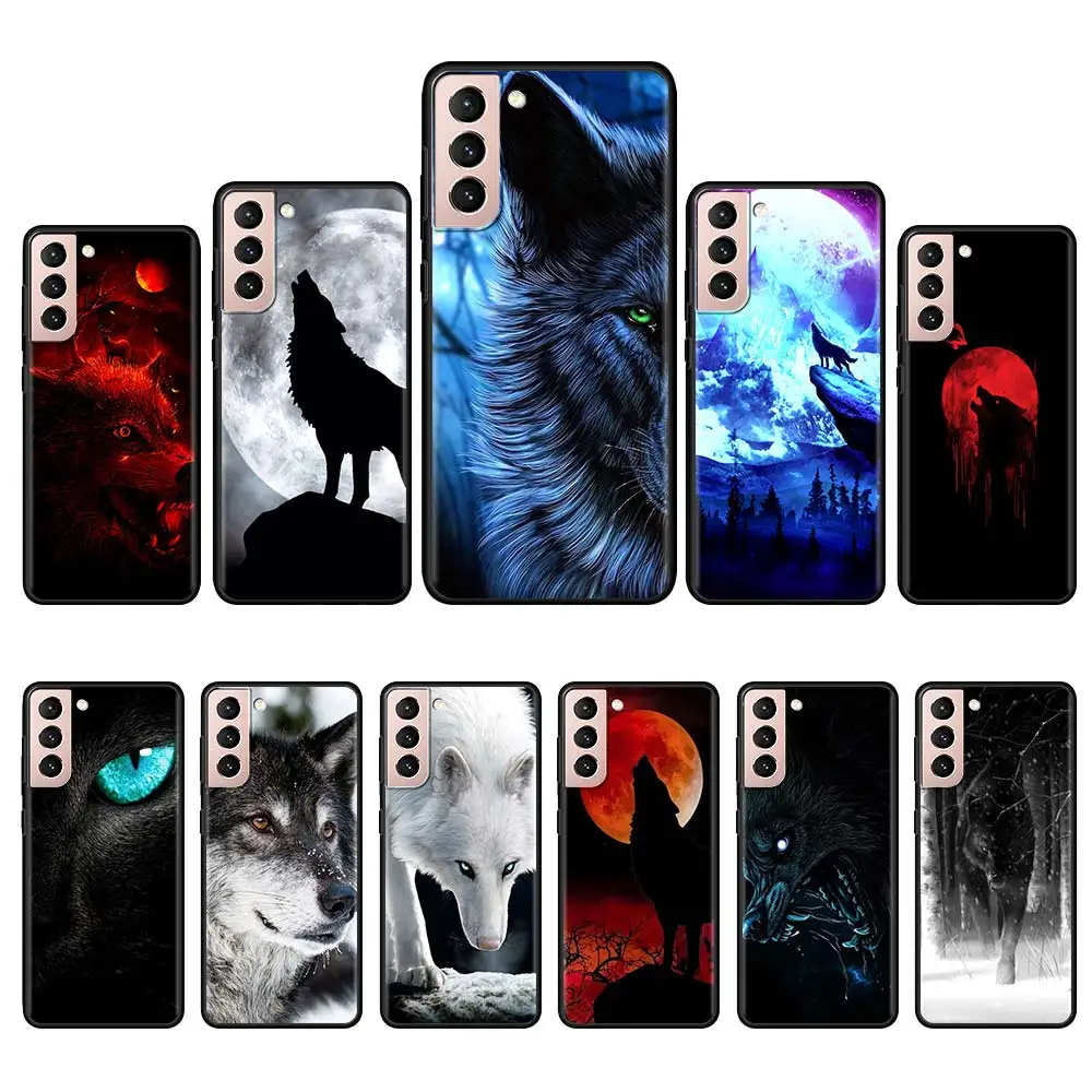

Wolf Top Design Cases for Samsung S20 S21 S10 S8 S9 Plus S21 S20 Ultra S10 S10e S20 FE Black Soft Silicone Couqe Caso Capa