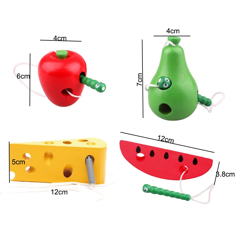 Детские деревянные игрушки Монтессори мышь нить сыр шнуровка резьба фрукты