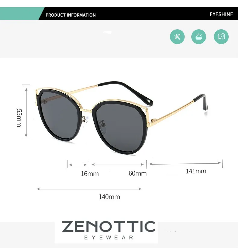 Солнцезащитные очки женские ZENOTTIC круглые кошачий глаз поляризационные с большой