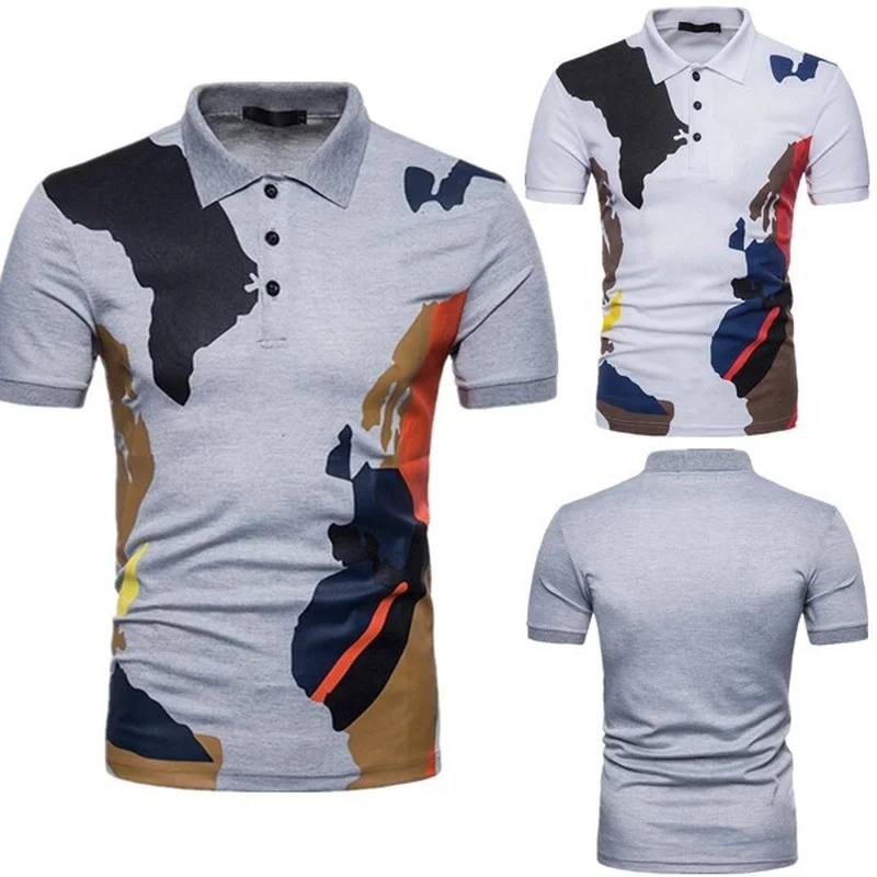 

Mens Polo Shirts with Short Sleeve Summer Wear Tops for Men Camouflage Printing Male Turn Down Collar Slim Fit Casual Tops