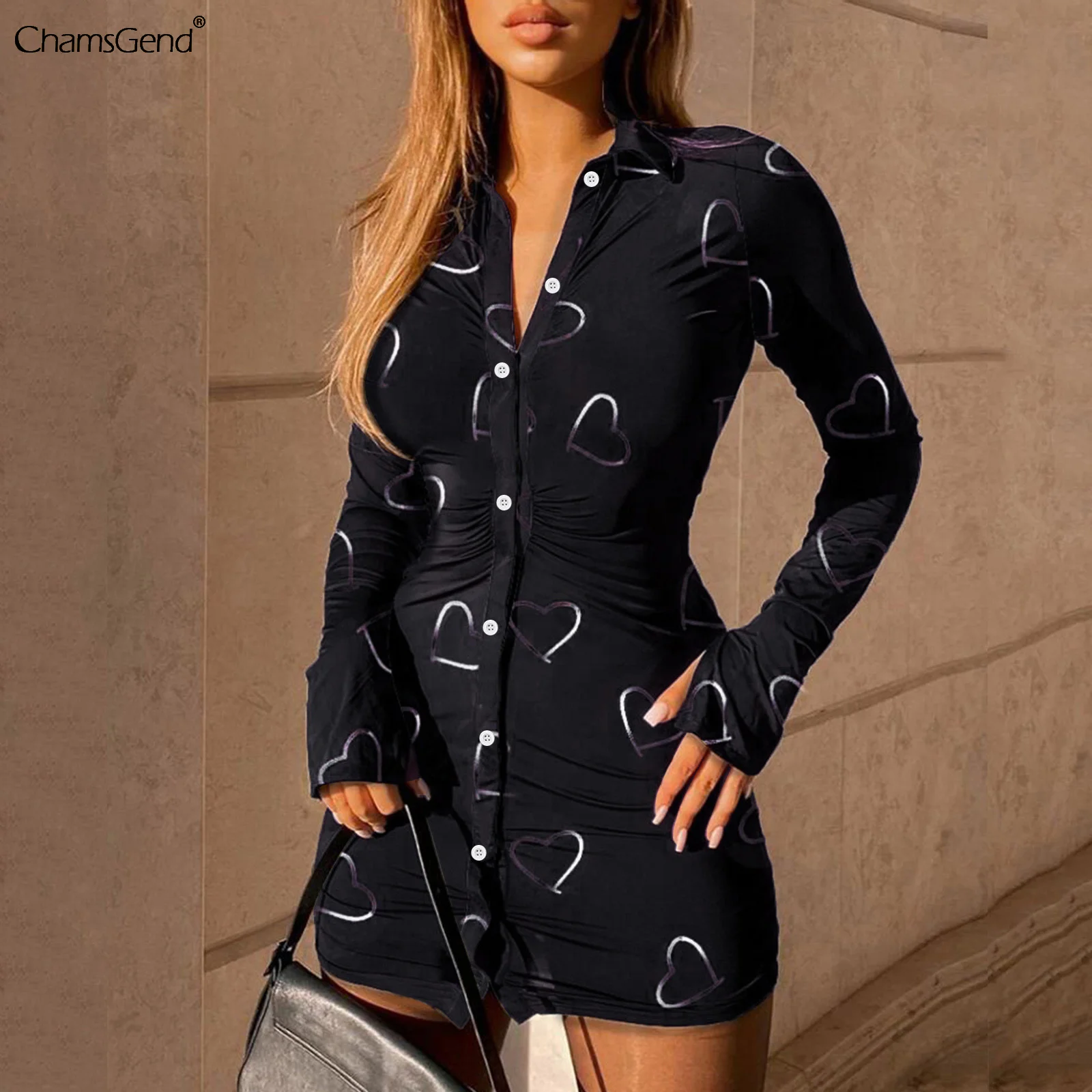 

Long Sleeve Party Dresses Women Button V-neck Skinny Slim Mini Dress 2021 Summer Autumn Sexy Women Clothes Vestidos Mujer